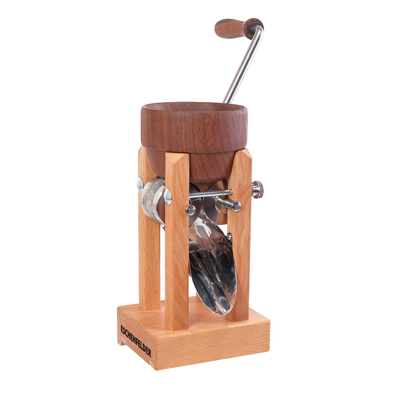 Eschenfelder Kornquetsche Tischmodell Holztrichter aus Nussbaum