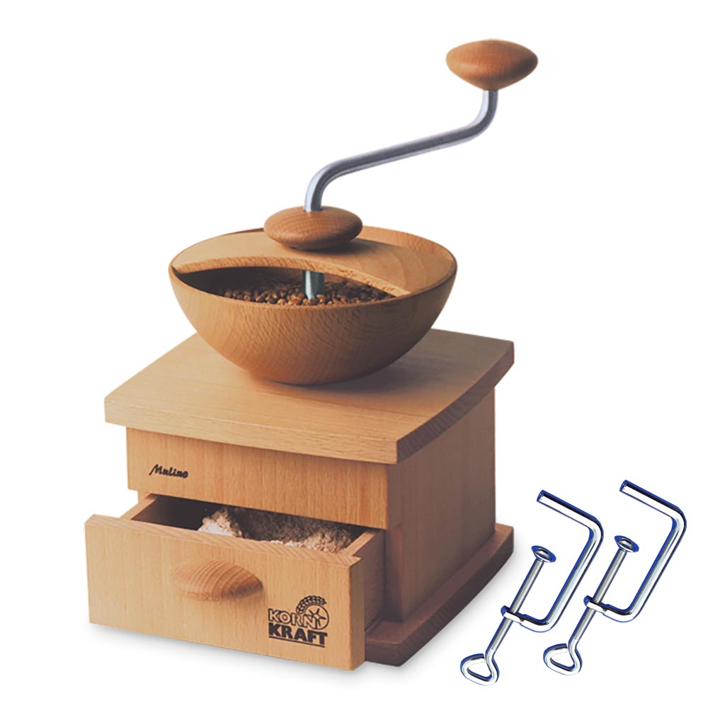 190102-Mulino-Zwingen Kornkraft Mulino Getreidemühle manuell + 2 Zwingen