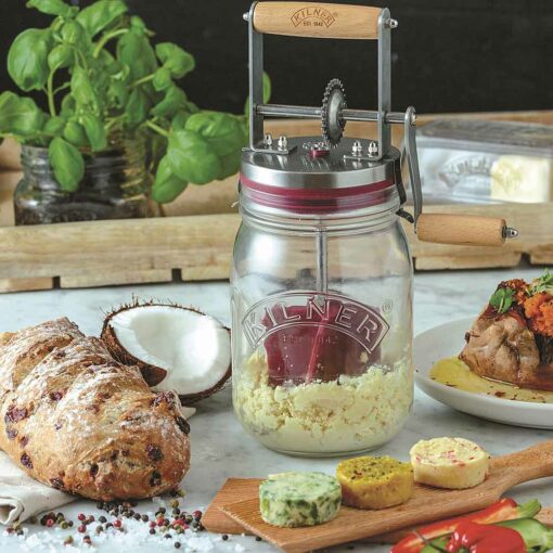 Kilner butter churn with rotary crank